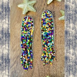 Rainbow Seed bead & crystals free spirit hippie boho people dangle earrings